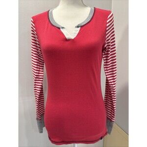 Tommy Hilfiger Top Womens Small Red White Striped Long Sleeve V-Neck Tee